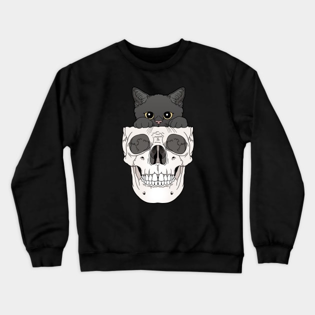 Black Kitty & Skull Crewneck Sweatshirt by tiina menzel